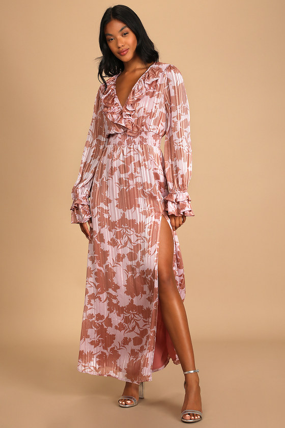 Exquisite Attention Lilac Floral Print Ruffled Long Sleeve Dress