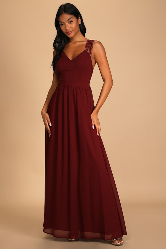 Passionate Promise Burgundy Lace Strap V-Neck Maxi Dress 5