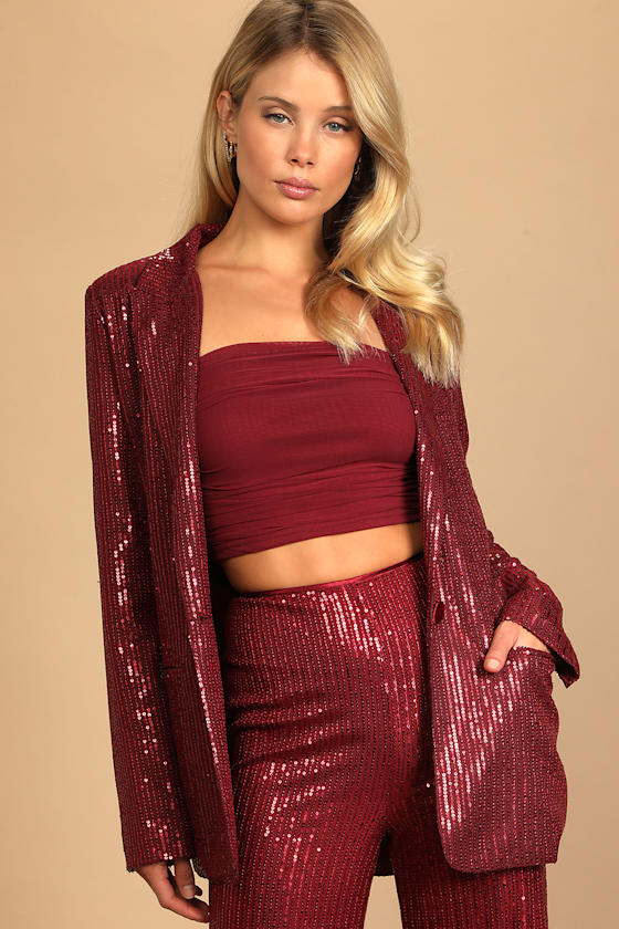 You've Got the Sparkle Wine Red Sequin Blazer 3