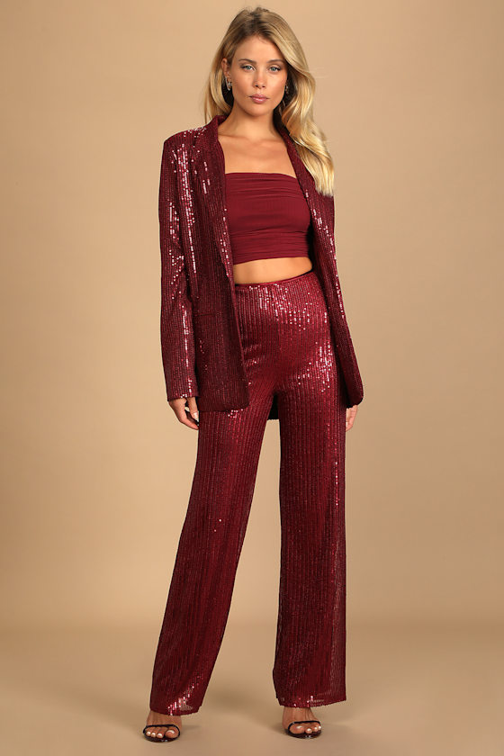 You've Got the Sparkle Wine Red Sequin Blazer 4