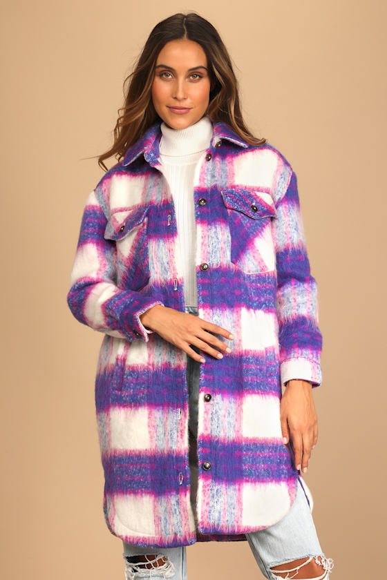 Prime Time Blue Multi Plaid Brushed Long Shacket 2