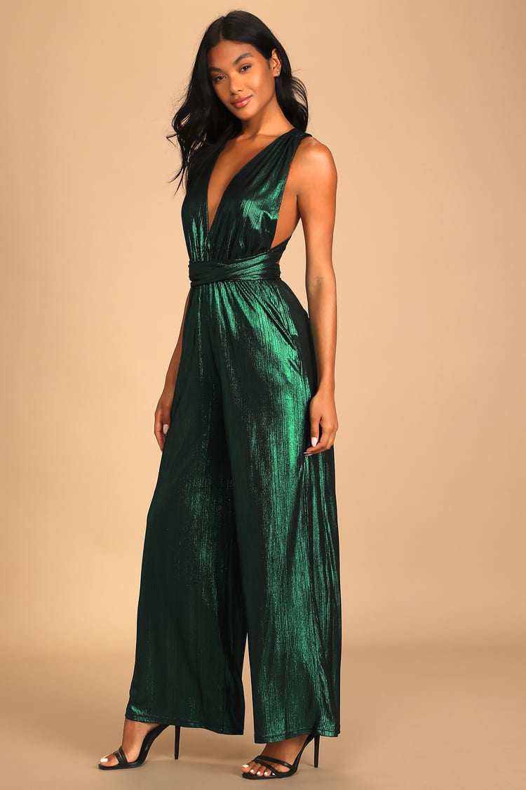 Green Sequin Jumpsuit - Iridescent Jumpsuit - Cowl Neck Jumpsuit - Lulus