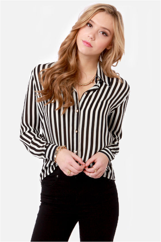 Cute Striped Shirt - Black and White Shirt - Button-Up Shirt - $38.00