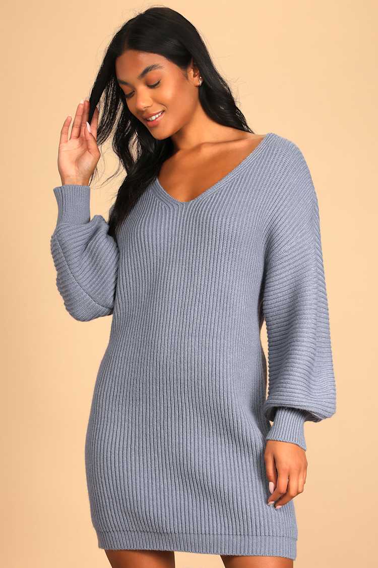 dusty blue sweater dress Short Sleeve V-Neck Sweater Dress- Dusty Blue  Refuge Boutique