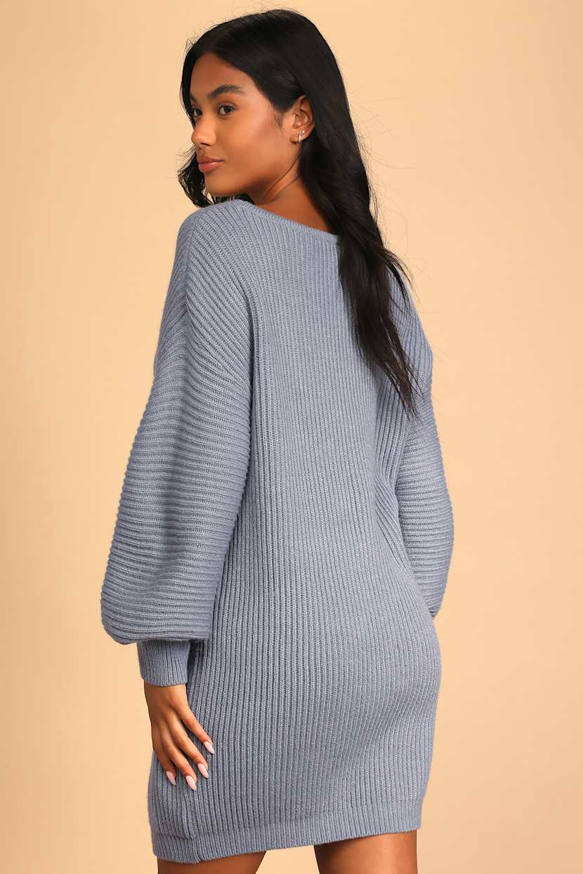 dusty blue sweater dress Mock Neck Sweater Dress