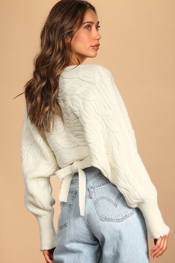 Change of the Leaves Ivory Cable Knit Wrap Sweater 1