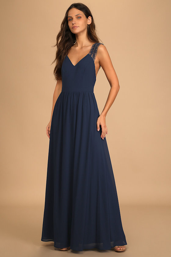Navy Blue Wide cut woven  maxi dress  92175