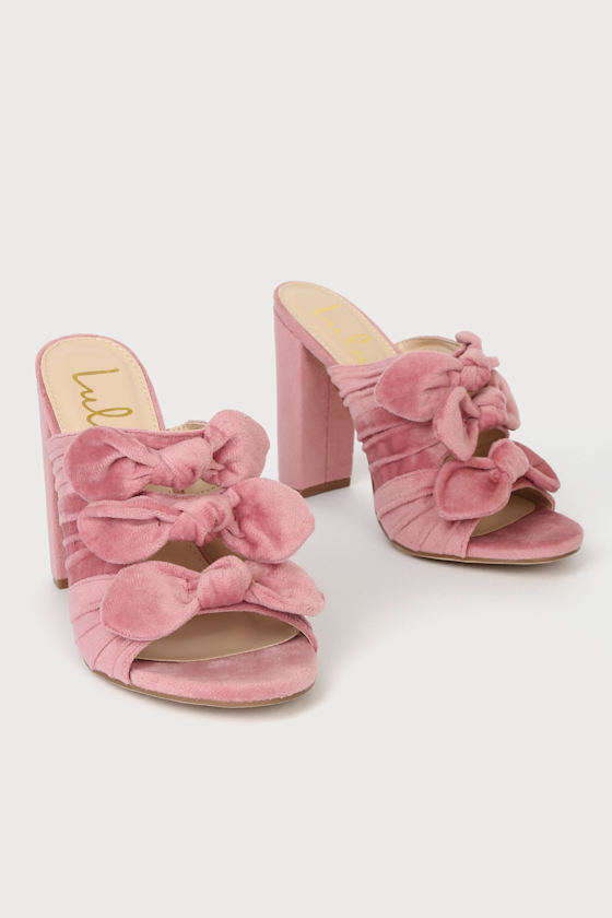 Mikeyy Pink Velvet Bow High Heel Sandals 4