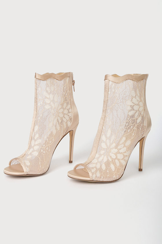 Mazzy Light Nude Satin Peep-Toe Booties 2