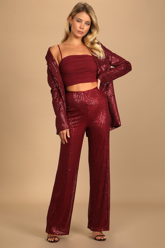 Red sequin flare pants sale