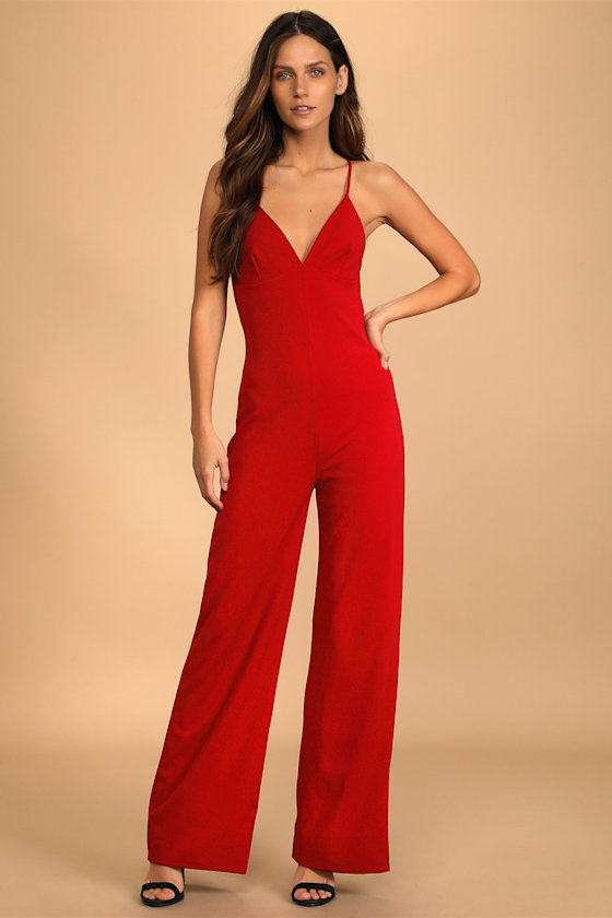 Wine Red Jumpsuit Sleeveless Jumpsuit Scoop Back Jumpsuit Lulus