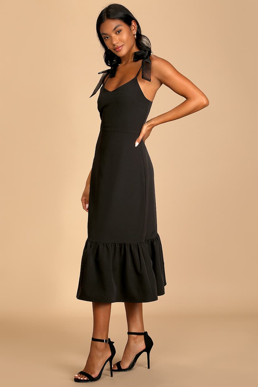 Black Midi Dress - Bow Strap Dress - Sleeveless Midi Dress - Lulus Black Midi Dress - Bow Strap Dress - Sleeveless Midi Dress - Lulus