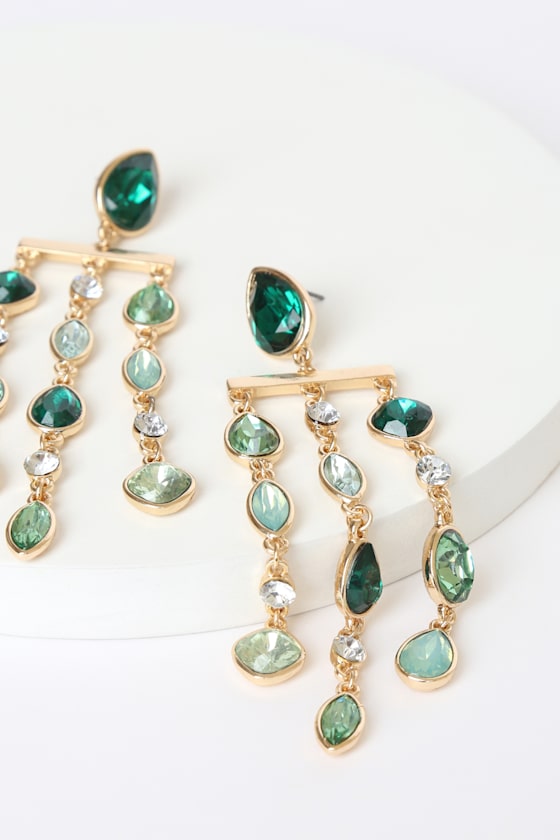 Opulent Occasion Gold and Green Statement Drop Earrings 2