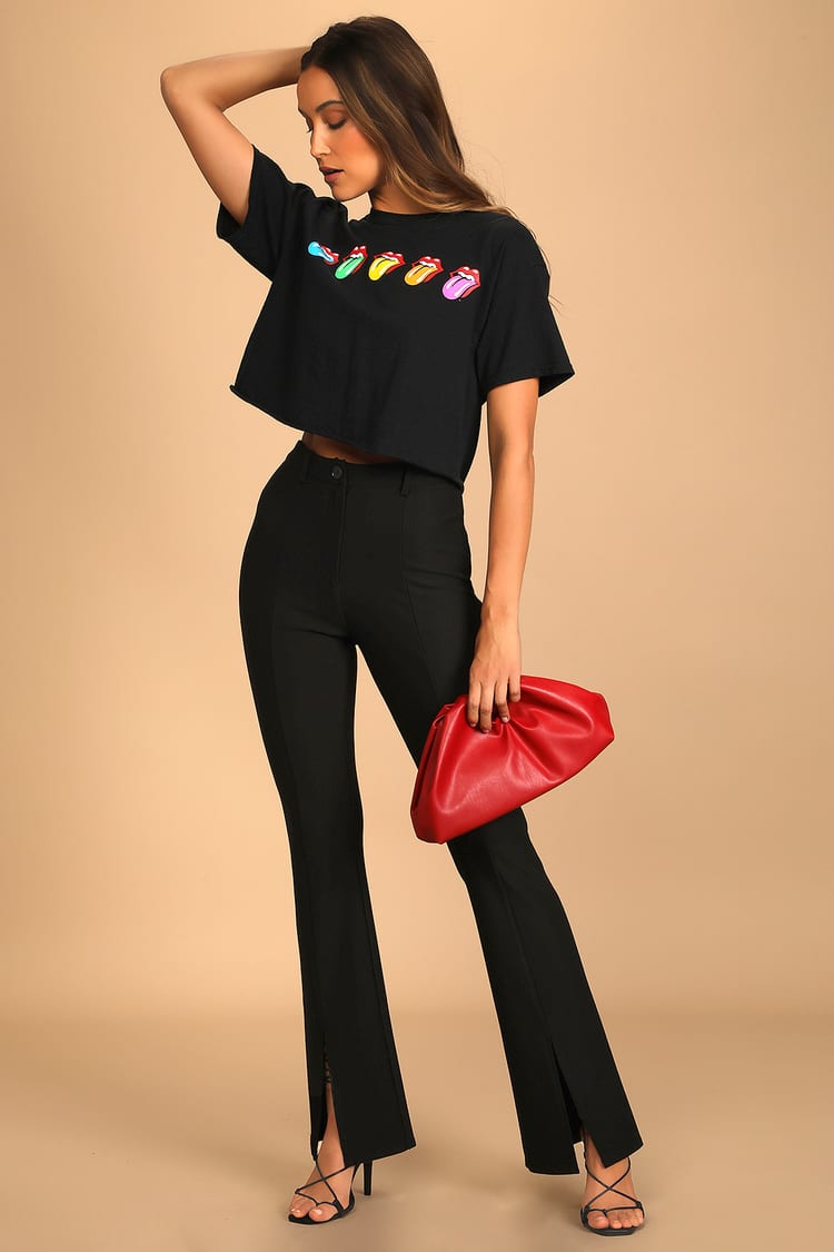 Black High-Waisted Trousers - High-Rise Trousers - Slit Trousers - Lulus