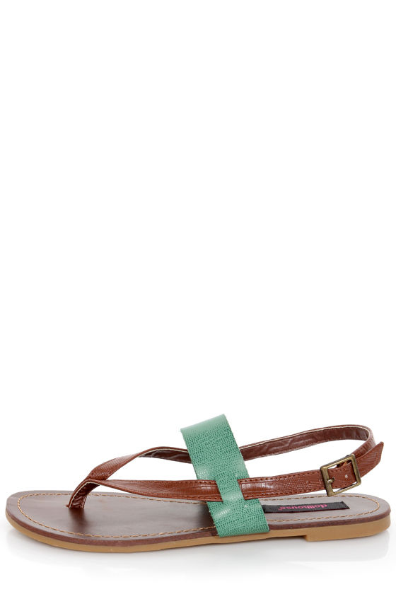 Dollhouse Resort Mint and Brown Thong Sandals - $23.00 - Lulus