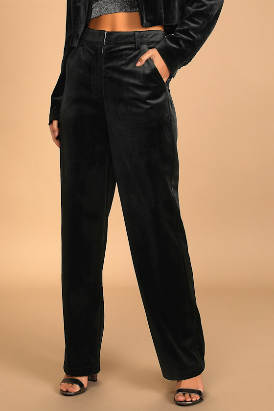 Festive Magic Black Velvet High-Waisted Straight Leg Pants 3