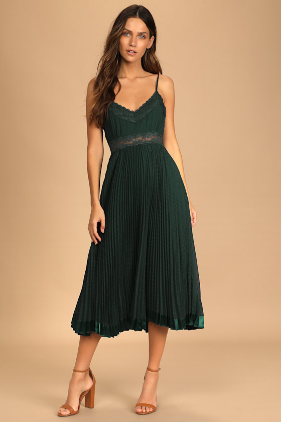 Dot Your Love Emerald Green Lace Pleated Midi Dress 2