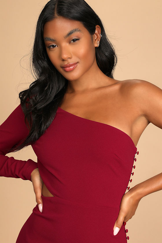 Truly Tempted Burgundy One-Shoulder Cutout Midi Dress 3