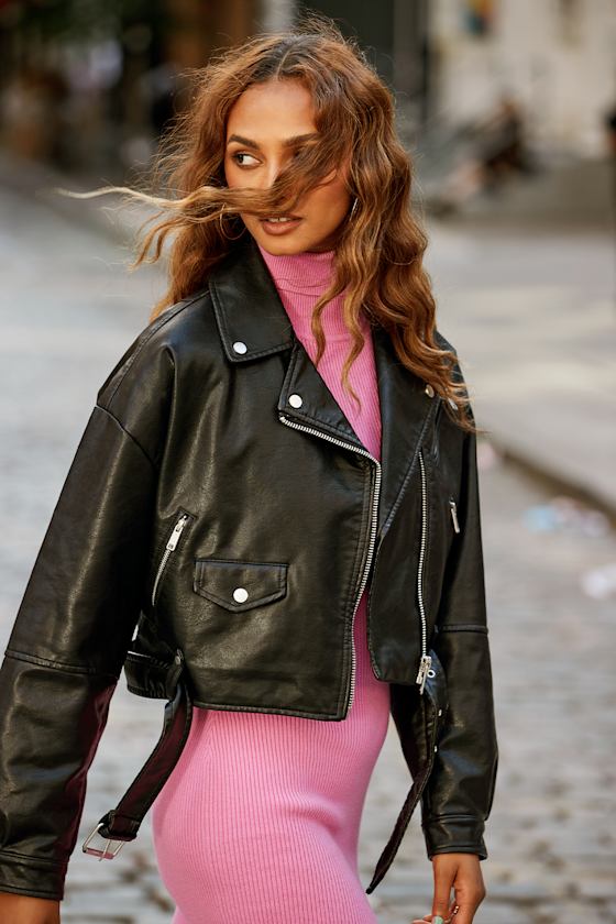 Open Road Black Vegan Leather Cropped Moto Jacket 1