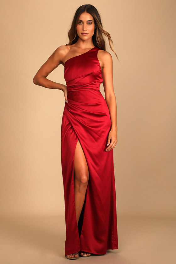 Shiny Silver Maxi Dress - Lurex Prom Dress - One-Shoulder Dress - Lulus