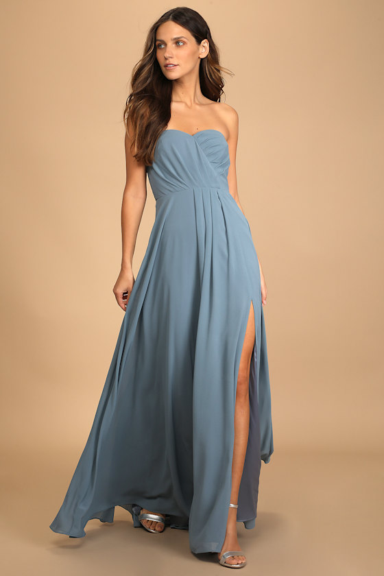 Sweetest Ceremony Slate Blue Strapless Maxi Dress 5