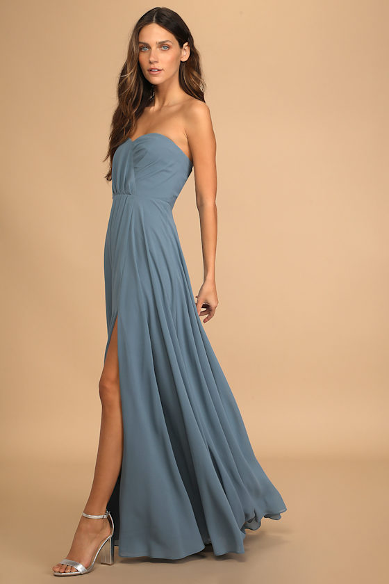 Sweetest Ceremony Slate Blue Strapless Maxi Dress 6