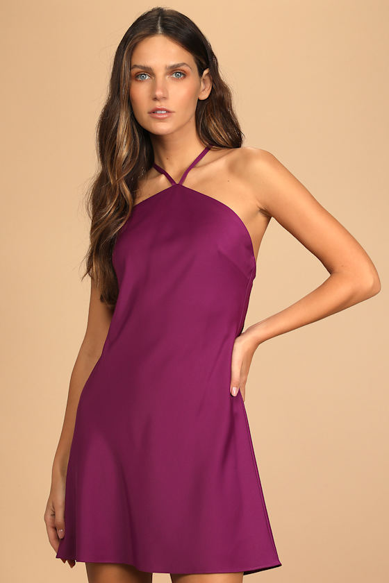 Rooftop Party Purple Satin Halter Mini Dress 4