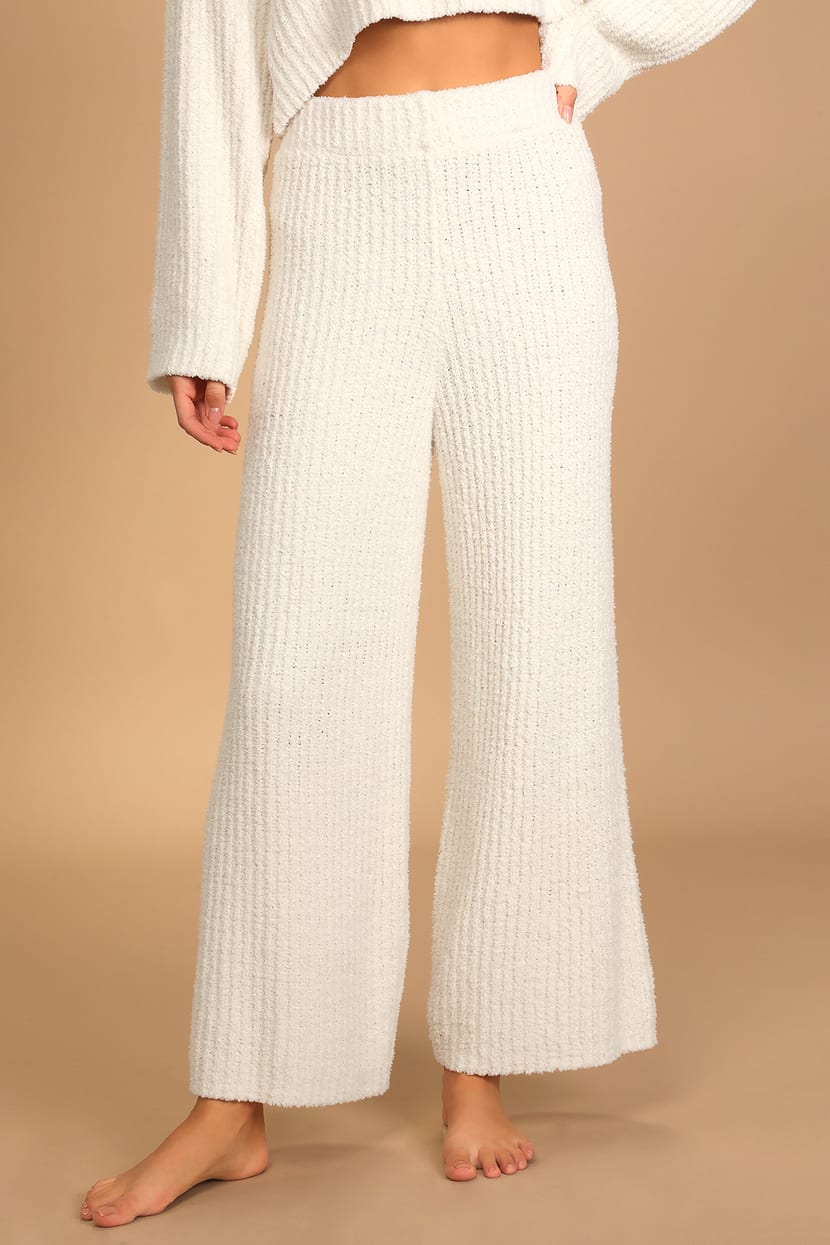 Ivory Sweater Pants - Ribbed Lounge Pants - Wide-Leg Pants - Lulus