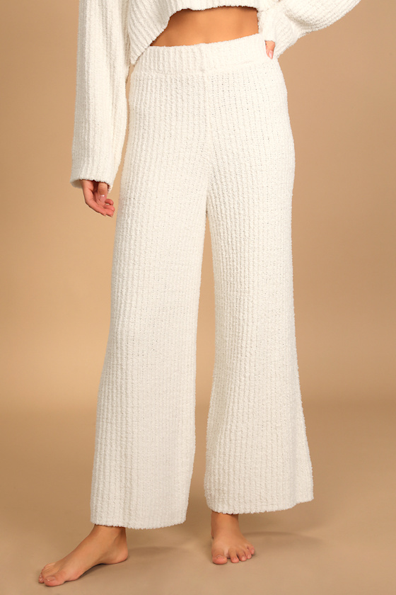 Staying Cozy Ivory Ribbed Knit Wide-Leg Sweater Pants 4