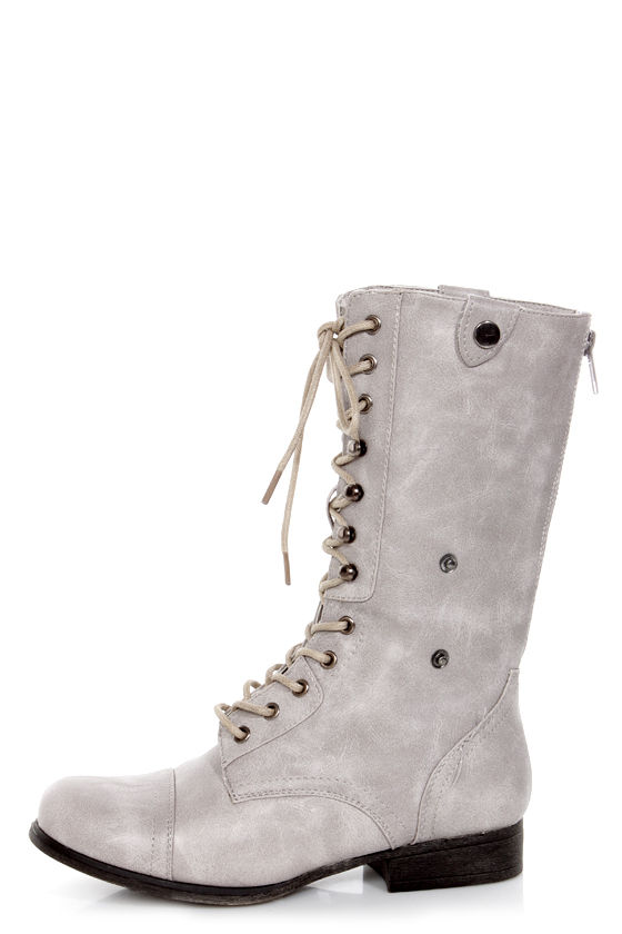 Bamboo Surprise 01 Stone Grey Lace Up Convertible Combat Boots
