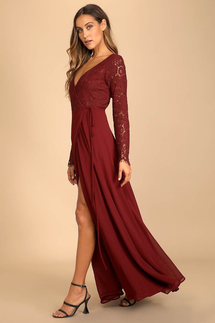 lulus awaken my love burgundy long sleeve lace maxi dress - Bodice Dress - Wrap Maxi Dress %0D%0AColor%20may%20vary%20due%20to%20lighting%20on%20images green midi dress Navy Blue Midi Dress Size:6/S