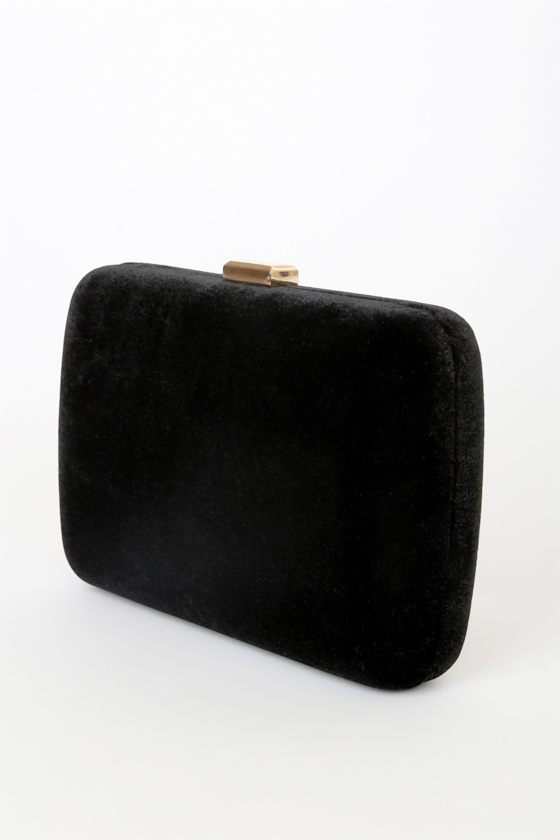 Festive Feel Black Velvet Box Clutch - Lulus
