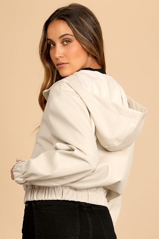 Atomic Off White Vegan Leather Bomber Jacket 10