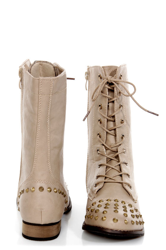 taupe lace up combat boots