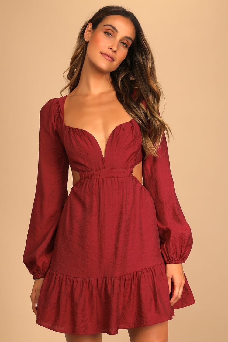 red casual dress long sleeve