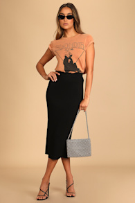 Seasonal Fave Black Ribbed Knit Midi Sweater Skirt 1