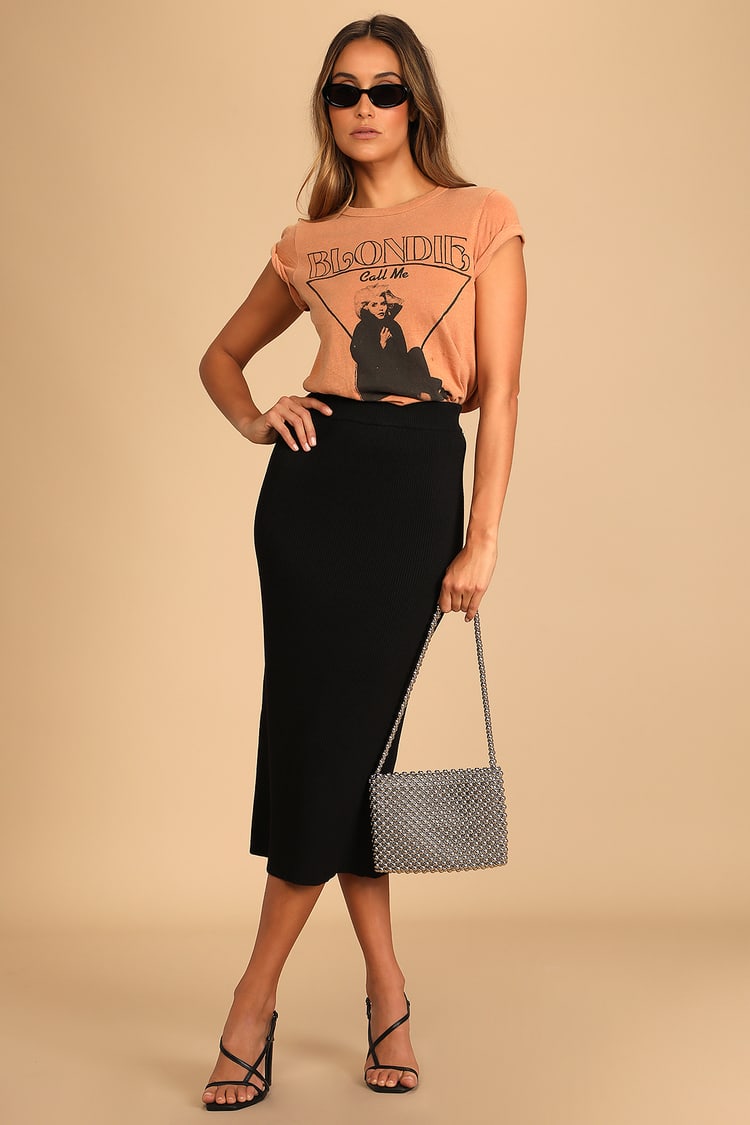 Cute Black Skirt - Ribbed Knit Skirt - Sweater Skirt - Midi Skirt - Lulus