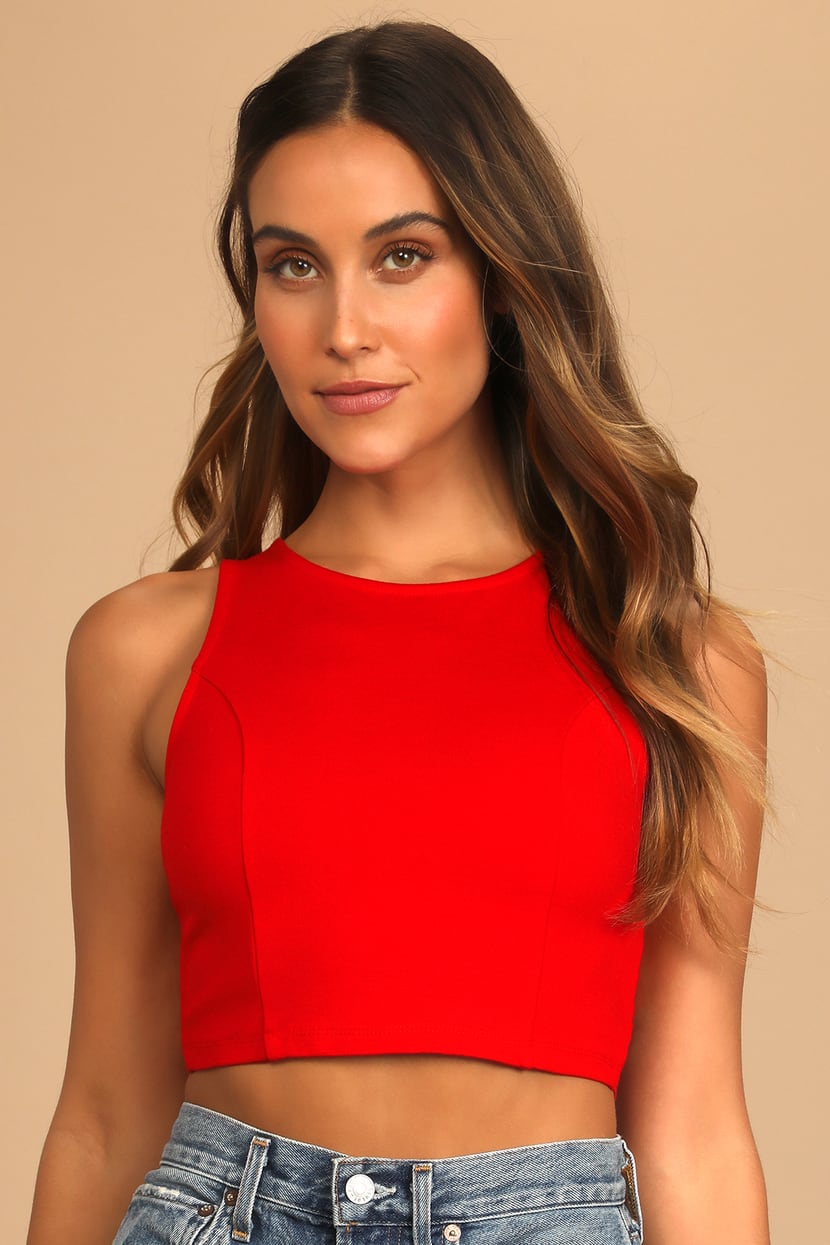 Red Tie-Back Cropped Tank Top | Womens | X-Large (Available in XS, S, M, L) | Lulus | Stretchy Fabric