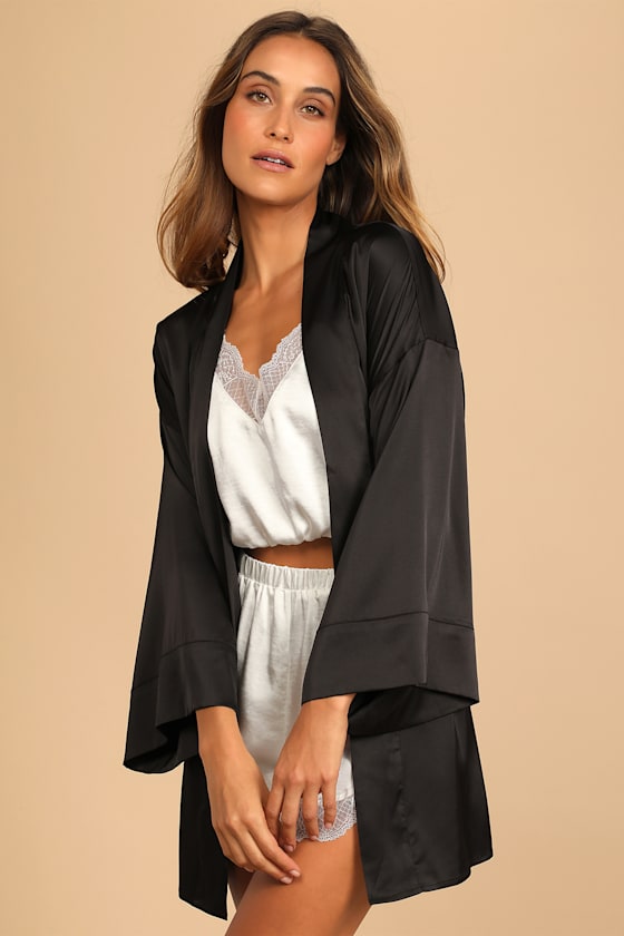 Blissed Out Black Satin Short Robe 11