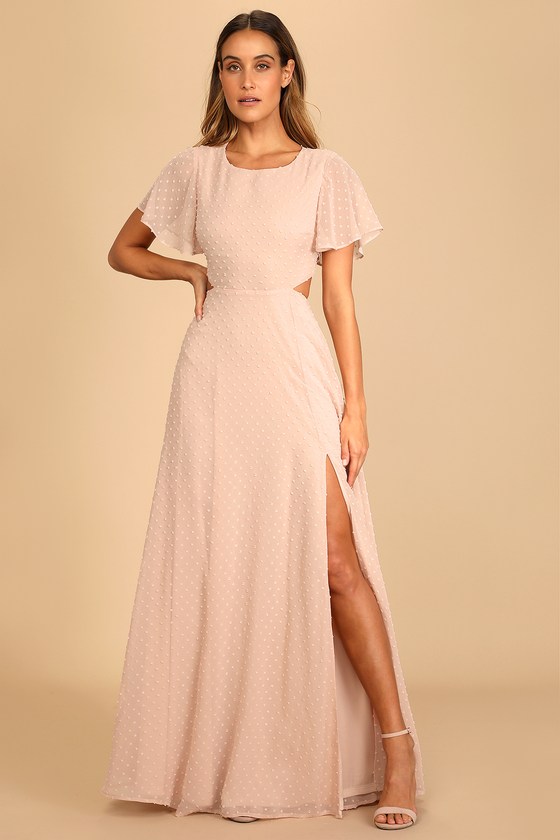 Blush Maxi Dress - Swiss Dot Maxi Dress - Cutout Back Dress - Lulus