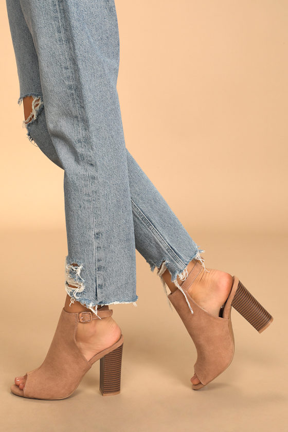 Budding Romance Camel Suede Peep-Toe Booties 1