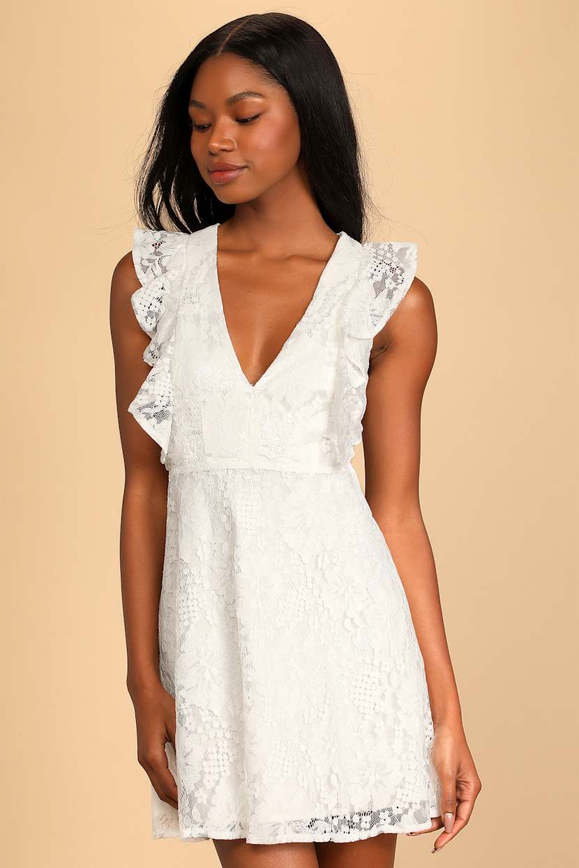 White Lace Mini Dress - Ruffled Skater Dress - LWD - Lace Dress - Lulus White Lace Mini Dress - Ruffled Skater Dress - LWD - Lace Dress - Lulus