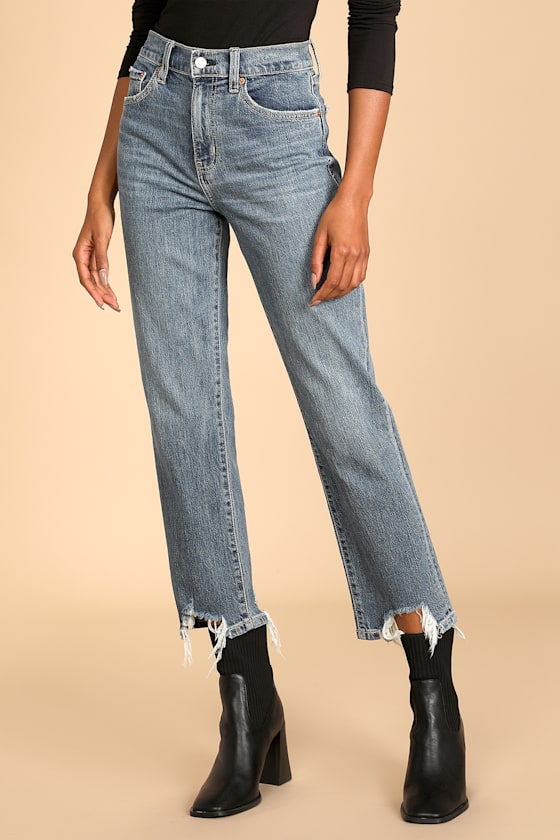 Eliza Medium Wash High-Rise Straight Leg Distressed Jeans main image 0