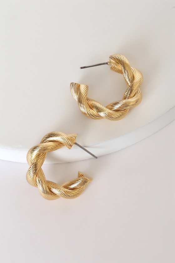 Twists and Turns Gold Twisted Hoop Earrings 1