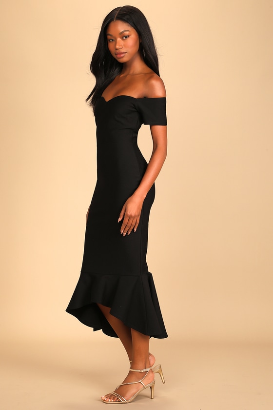 Black Square Neck Long Sleeve Midaxi Dress | PrettyLittleThing UAE
