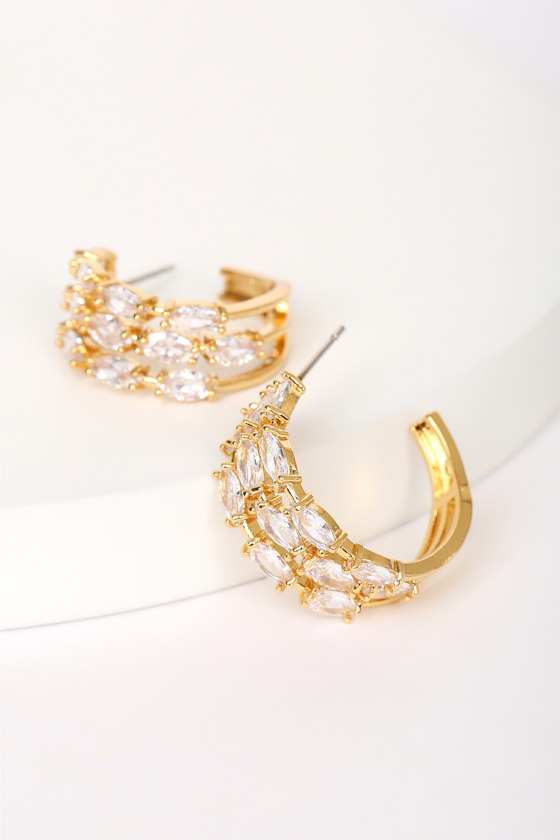 Gold Hoop Earrings - 14KT Hoop Earrings - Rhinestone Hoops - Lulus