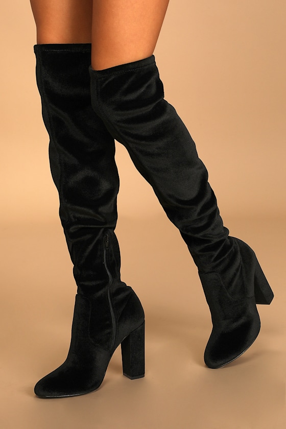Chinese Laundry Brenda Black Boots Velvet Boots OTK Boots Lulus