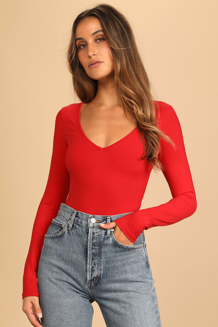 Red Bodysuit - Long Sleeve Bodysuit - Cutout Bodysuit - Lulus