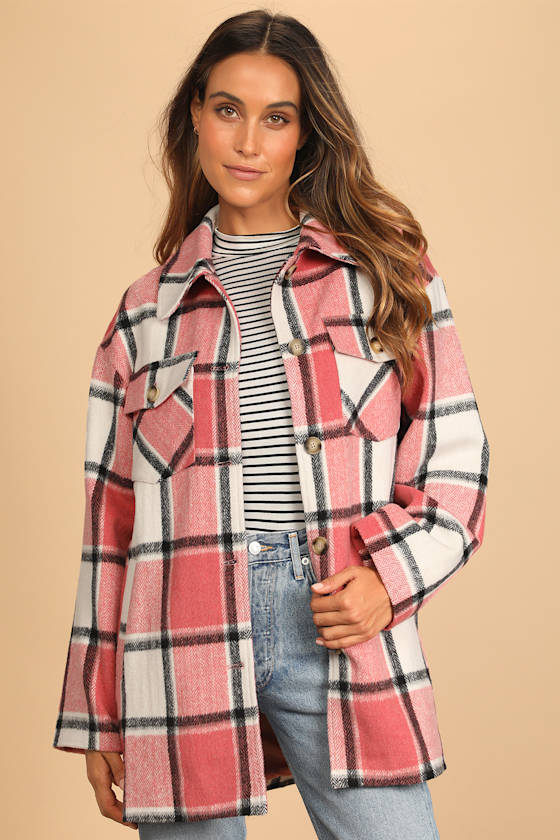 Pink Shacket Multi Plaid Shacket Button Down Shirt Jacket Lulus