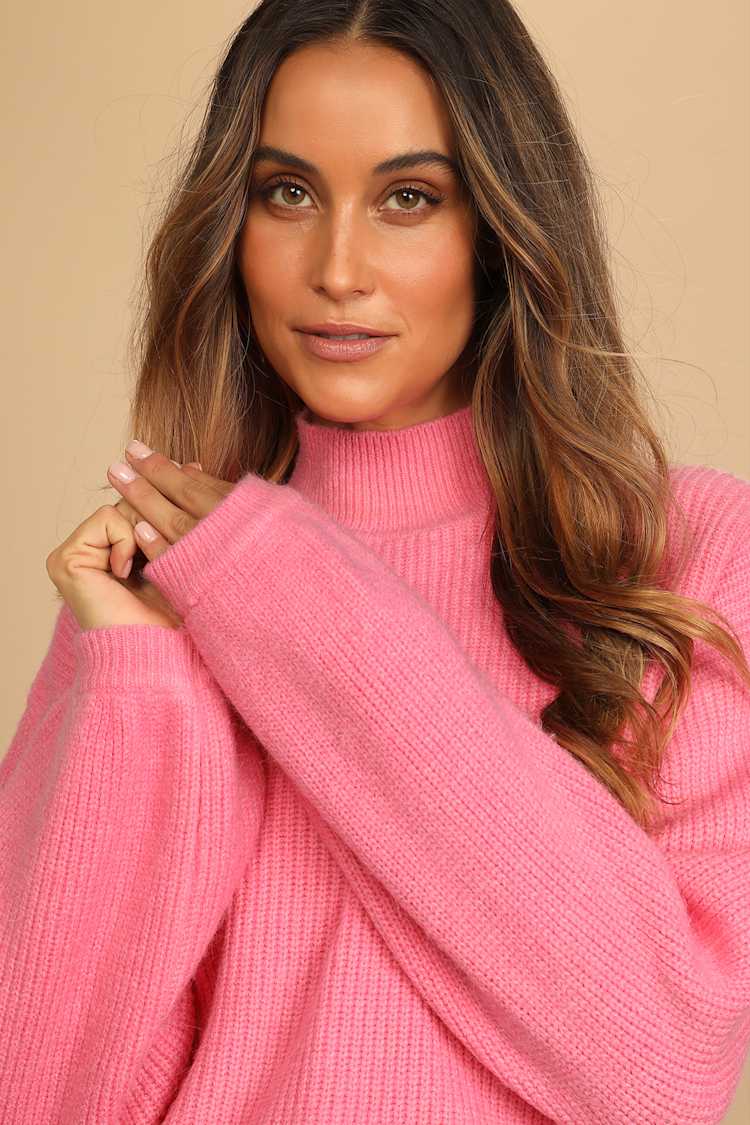Hot Pink Sweater - Knit Sweater - Turtleneck Sweater - Pullover - Lulus